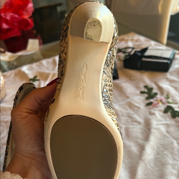 Roberto Botticelli Python Heels with Crystal Bow Tips - Picture 4 of 8